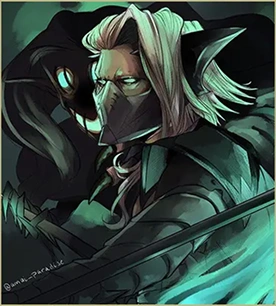 portret van een donkere elf krijger in een sfeervolle stijl